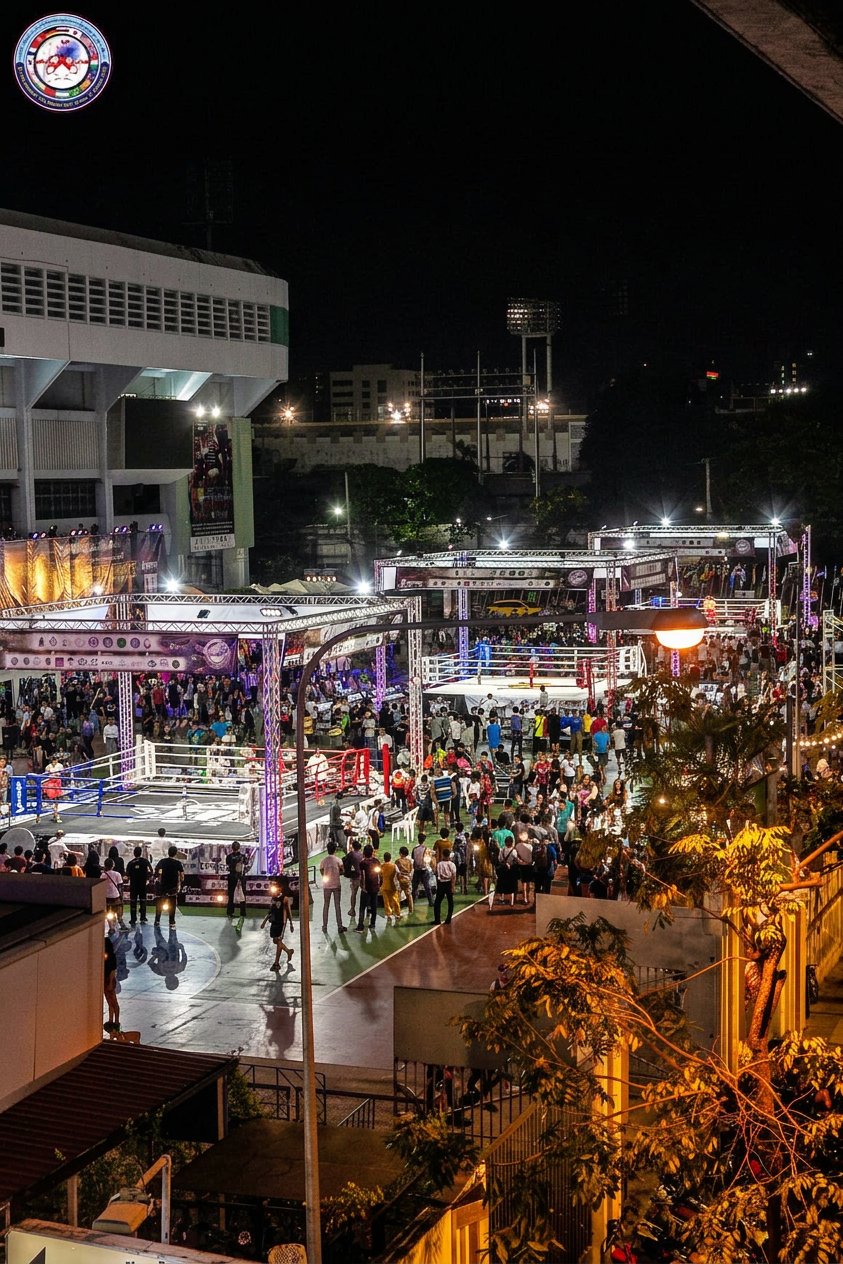 International Muaythai games arena at night in Thailand