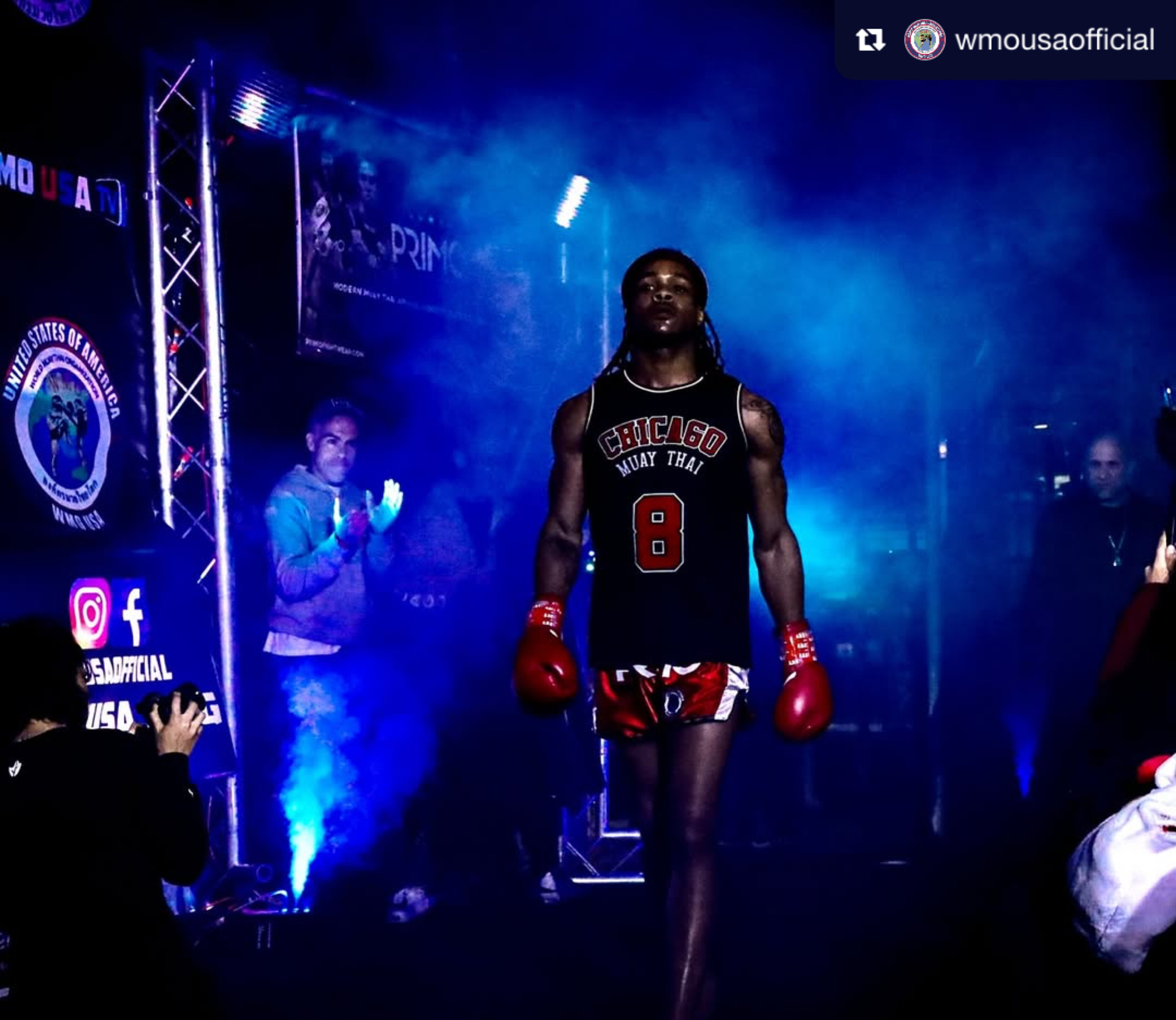 WMO USA fighter walkout under blue lights