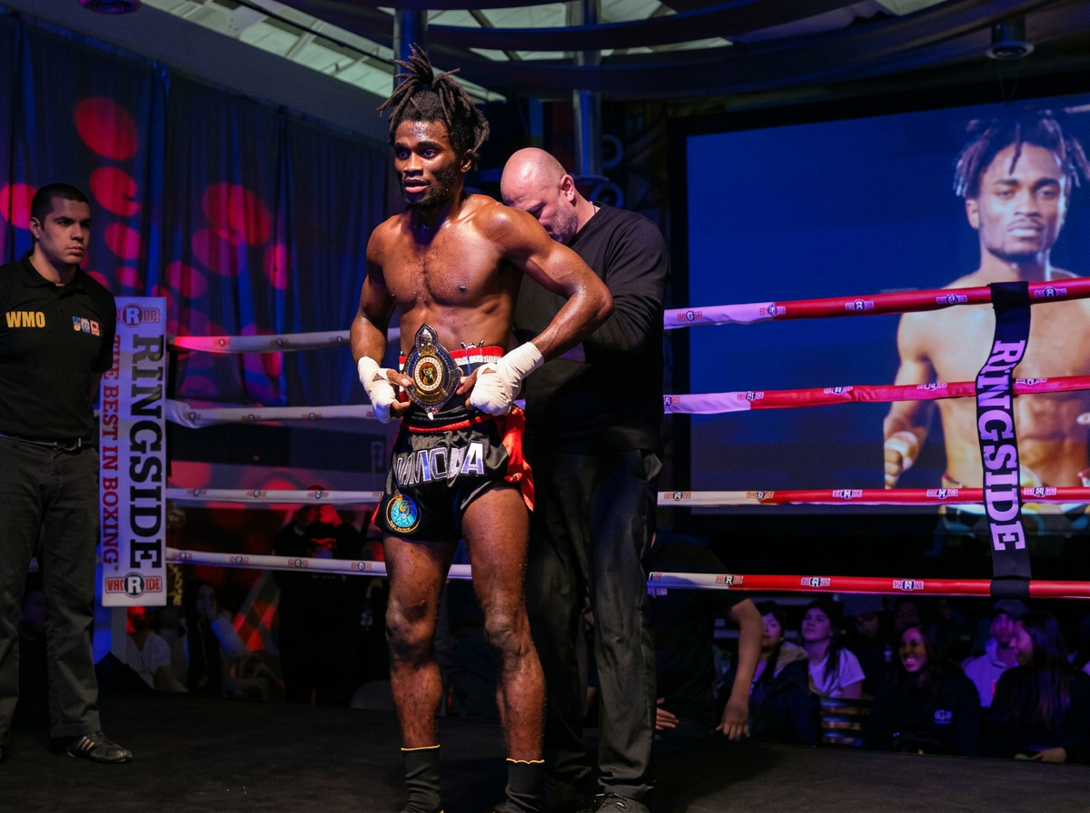 WMO USA champion receiving the belt in the ring