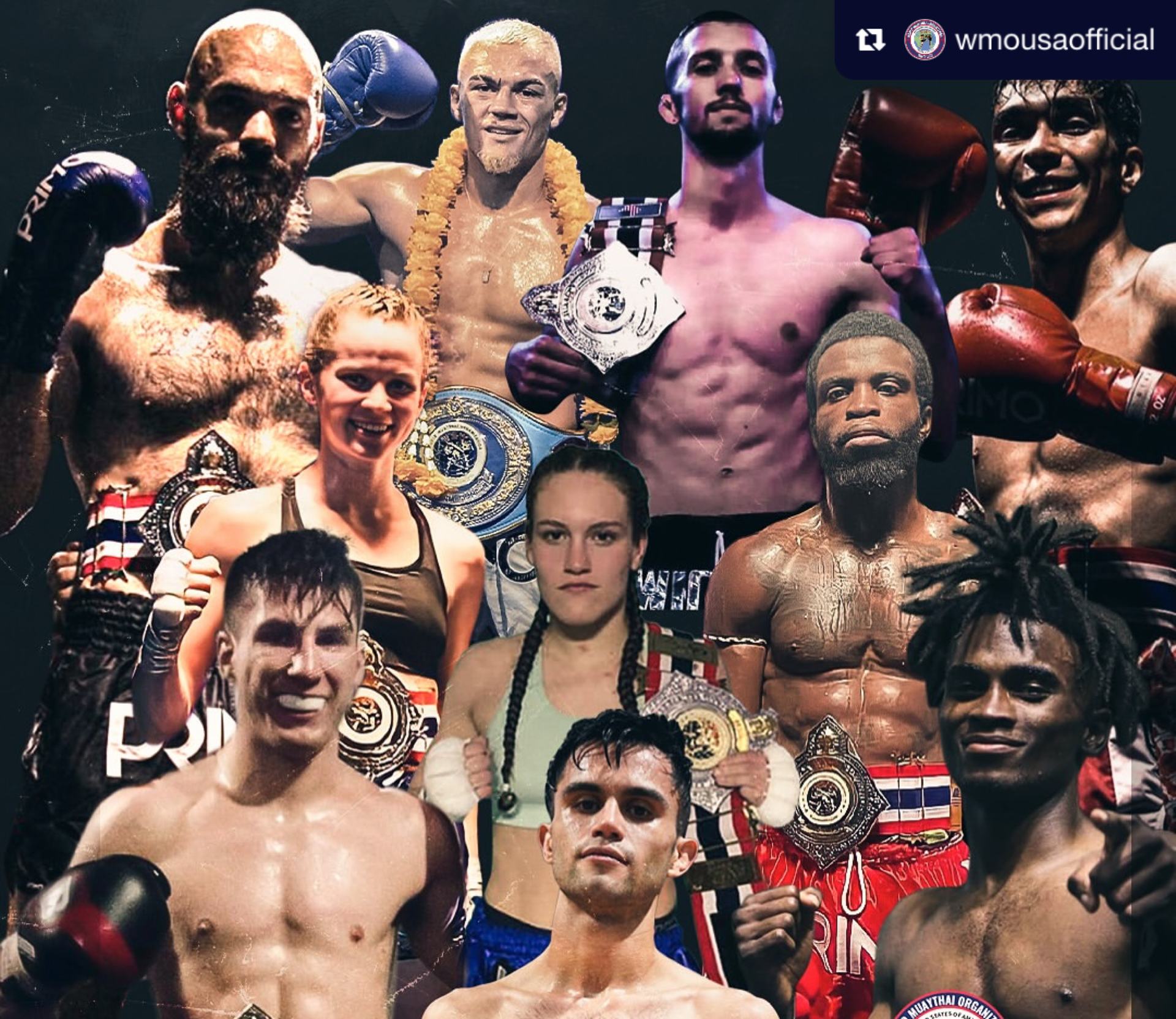 Collage of WMO USA ranked athletes holding championship belts